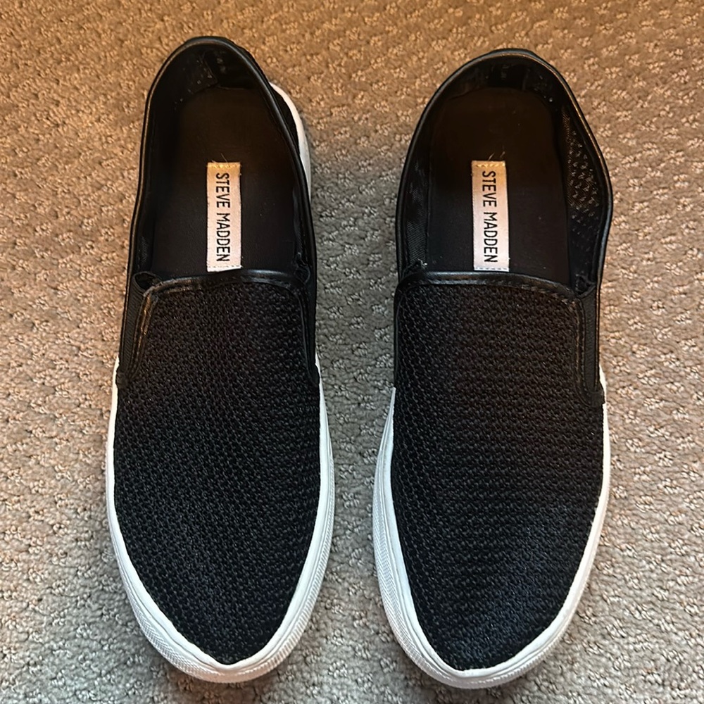 Black mesh slide on sneakers